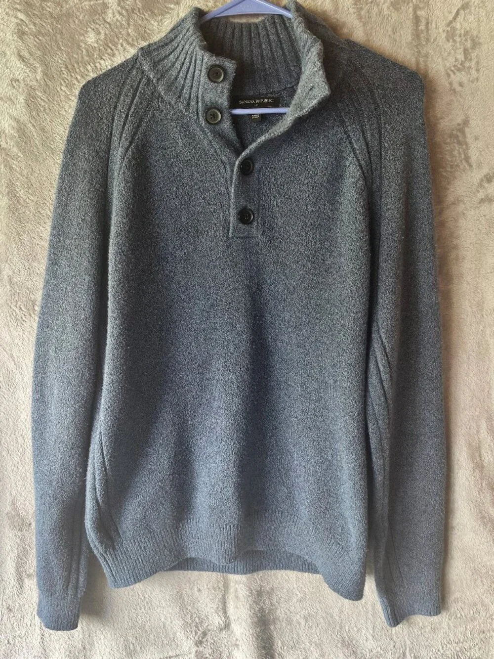 Banana Republic Men’s Blue Mock Neck Button-Front Sweater - Size Large